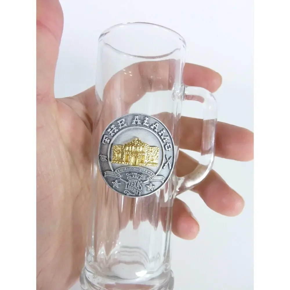 Vintage Alamo Texas Mini Beer Stein Shot Glass 5 Inch Metal Emblem Souvenir